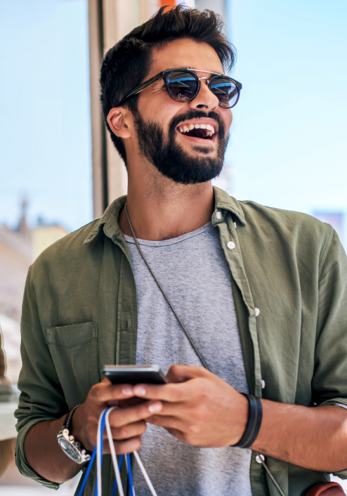 Content Cards Pop Up Images Man shopping at an outdoor mall