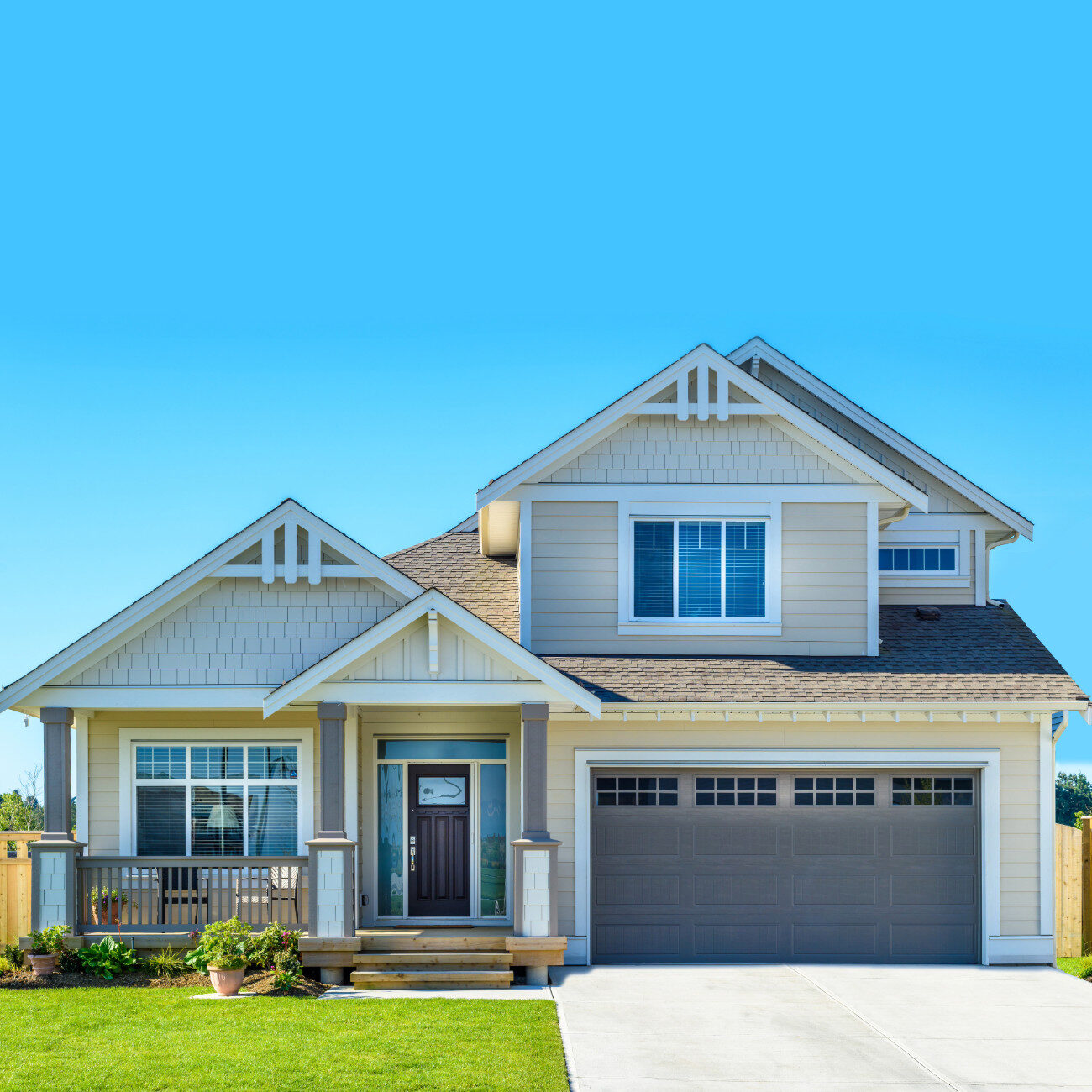 Front of house with blue skies.