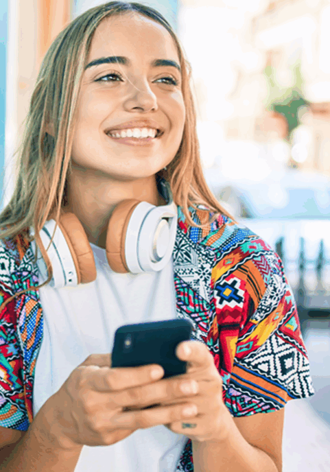 Teen checking on phone
